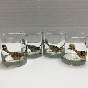Vintage MCM Couroc Roadrunner Lowball Cocktail Glasses ( set of 4 )